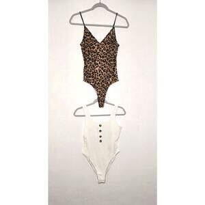 Bundle of Two Forever 21 Body Suits Leopard Print and White